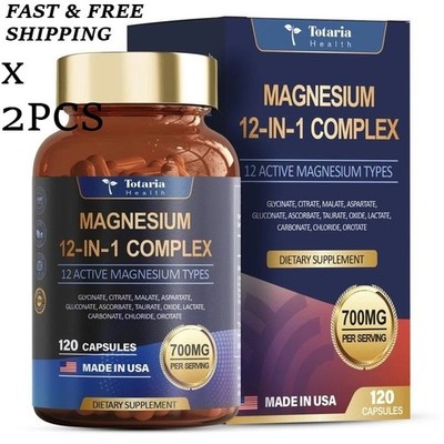 2 BOTTLES--NEW Magnesium Complex 700mg 12 in 1 Magnesium Supplement & 120 Counts