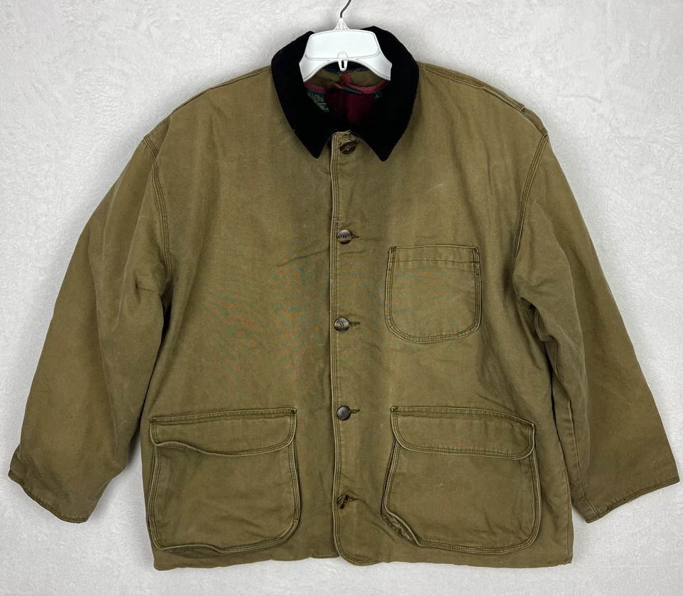 J Crew Oarsman Barn Chore Jacket Mens Large Field Coat Wool Plaid Lining Canvas - Image 2 of 4