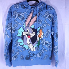 Looney Tunes BUGS Bunny Hoodie Juniors Large 11/13 EUC Taz Daffy Duck Sweatshirt
