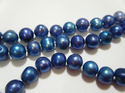 18'' Vintage Knotted Navy & Royal Blue Freshwater Potato Pearl Necklace 14K Gold