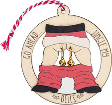 Funny Christmas Ornaments, 3.93" Santa Claus Bell Pendant Wooden Ornaments Set f