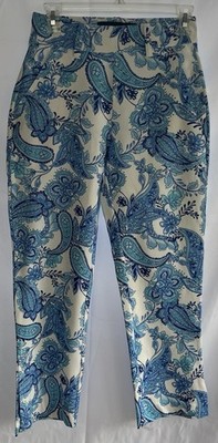 Boston Proper Blue & White Paisley  Flat Front Stretch Pants Wms Regular Sz2 