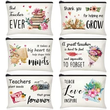Buryeah 6 Pcs Teacher Appreciation Gifts Teacher Canvas Cosmetic Makeup Bags ...