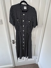 Eastex Women’s Black & White Polka Dot Dress With Front Buttons - Size 14