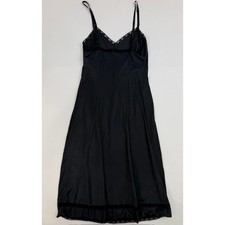 Vintage Black Lace Trim Full Slip Dress Small Coquette Goth Lingerie