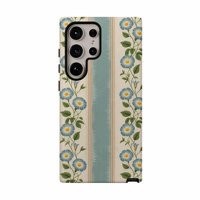 Samsung Galaxy Case Blue Morning Glory Botanical Stripe Floral Phone Cover