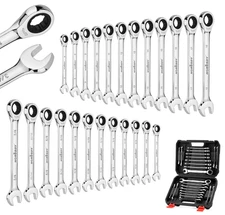 24-Piece Ratcheting Wrench Set, Metric & SAE, 72-Tooth, with Organizer