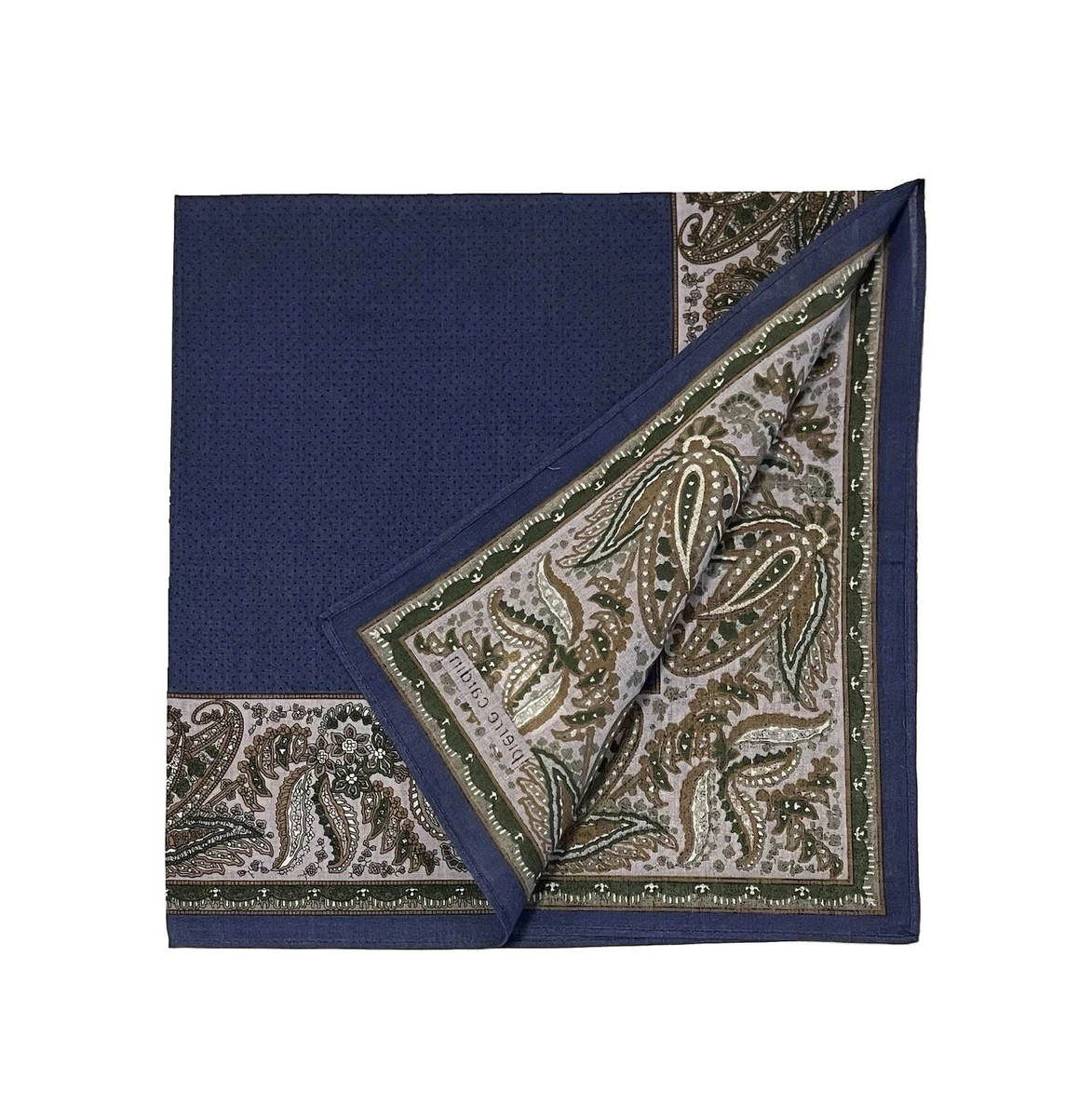 MEN HANDKERCHIEF VTG PIERRE CARDIN CLASSIC ART PAISLEY BLUE COTTON SQUARE 17.5“