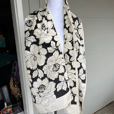 VTG Baar  Beards All Silk Floral Scarf Japan Black White 12x56
