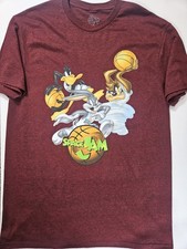 Space Jam T-shirt Mens Large Red Looney Tunes Bugs Bunny Taz Daffy Duck Graphic