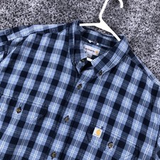 Carhartt Shirt Mens XL Blue Plaid Short Sleeve Button Up Pockets Workwear Casual