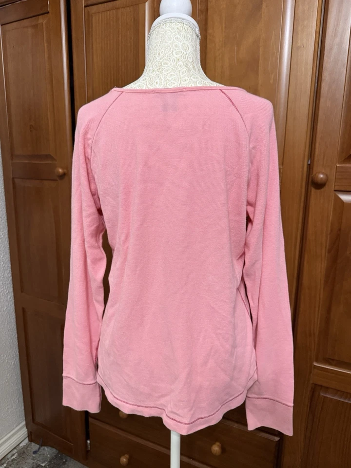 Женская розовая вязаная рубашка Eddie Bauer с длинным рукавом Thermal XL высокий вырез лодочкой вафли - Изображение 4 из 4