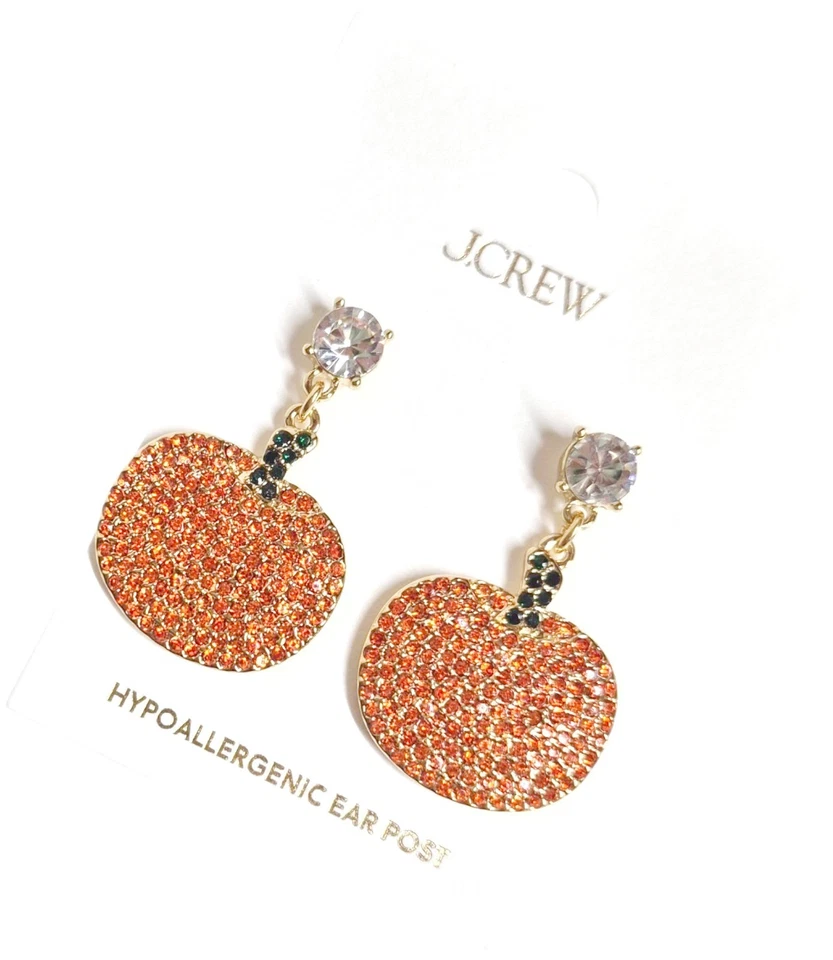 Pendientes colgantes J.Crew Factory pavé calabaza cristal naranja mango crujiente CN941 nuevos Foto 4 de 4