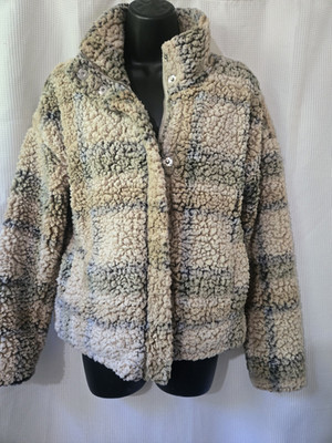 Thread + Supply Sherpa Plaid Zip Snap Collared Jacket Women's Small