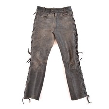 Belo Vintage Distressed Leather Lace-Up Biker Motorcycle Pants Mens EUR 50  W32