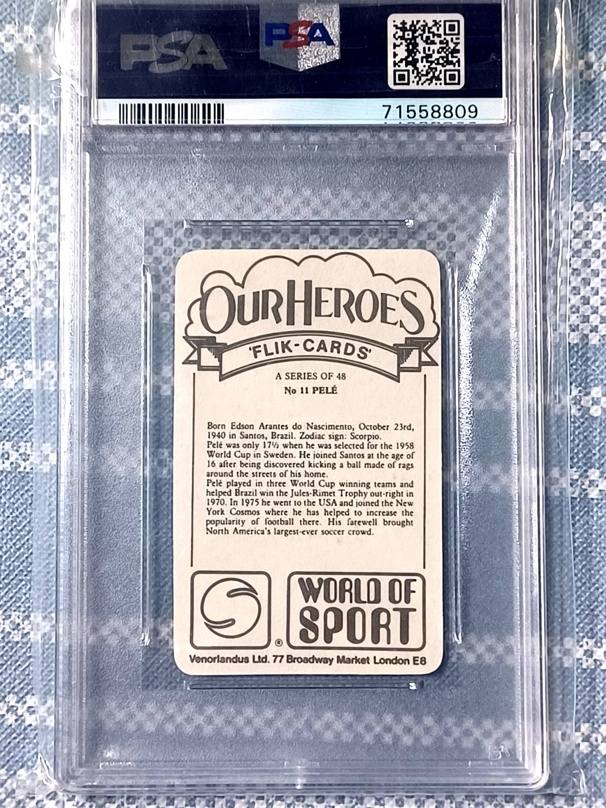 1979 Venorlandus LTD #11 PELE Our Heroes World of Sport PSA 9 Mint view 2