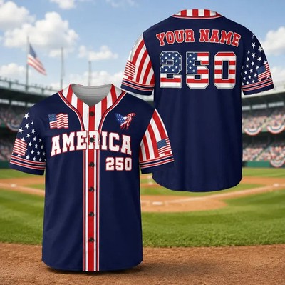 Custom America 250 Baseball Jersey, Personalized Patriotic USA Shirt (S-5XL)