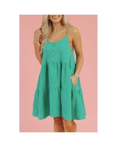 Azura Exchange Tiered Spaghetti Strap Dress with Button Front and Pockets Women - Picture 8 of 16