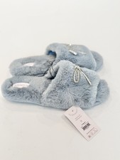 Joyspun Memory Foam Women s 11 Blue Sparkle Bow Slide Slipper House Shoes gift