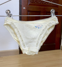 Vintage Silky Light Cotton Panty Sheer Nylon Lace Hi Cut Bikini Sz.5 Hip 33 36"