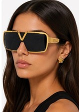 NWOT Women's Valentino Garavani Oversized Shield Sunglasses Gold Black