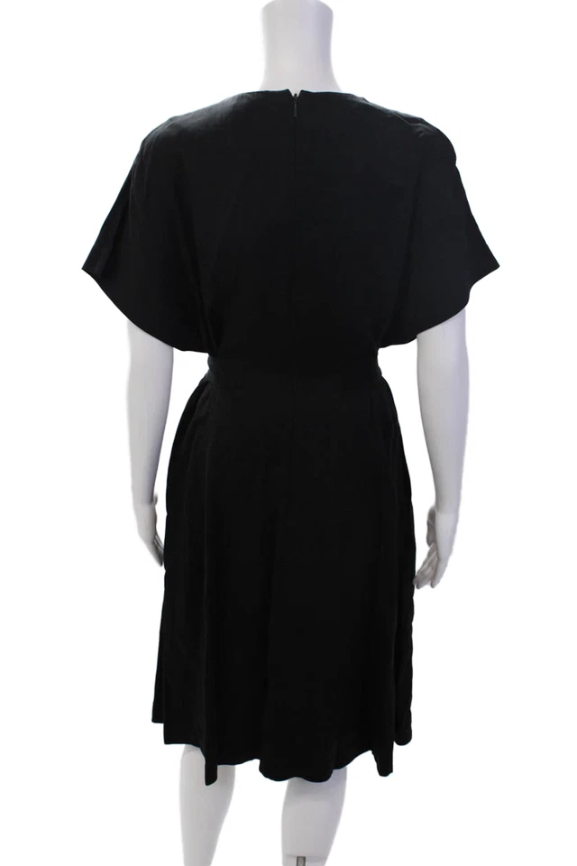 Vestido midi Whistles para mujer cuello redondo manga corta cinturón corbata negro talla 8 Foto 3 de 4