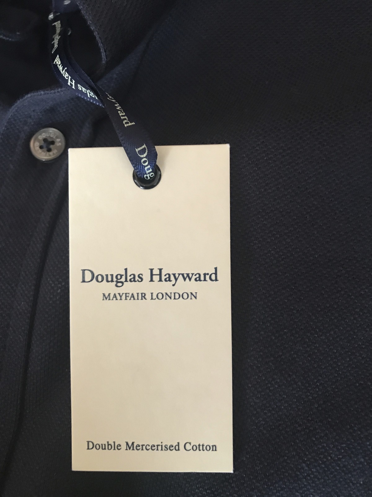 Douglas Hayward Double Mercerised Cotton Pique Button Down Shirt, Navy S - £165 image 6