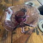 Fenton Amethyst Silvertone Wisteria candle holder 3-footed