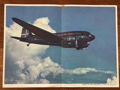 Vintage United Air Lines Douglas Jet Mainliner Print 1937 ? Airplane Aviation