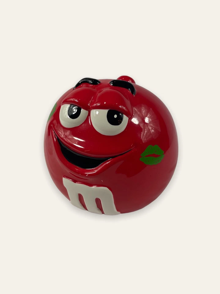 RARE!! M&M Red Ceramic Cookie Jar Candy Galerie Green Kiss Lips 2003 Vintage - Image 4 of 4