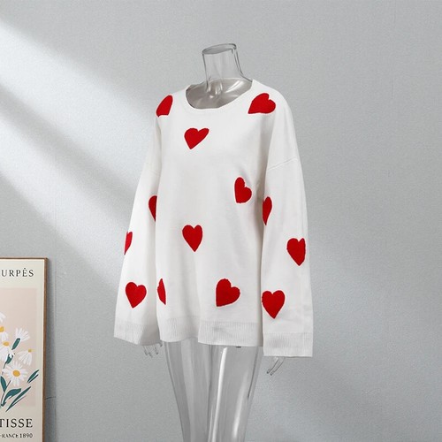 Women's Oversized Heart Sweater, Valentine's Day Sweater, Pullover Sweaters - Picture 14 of 62