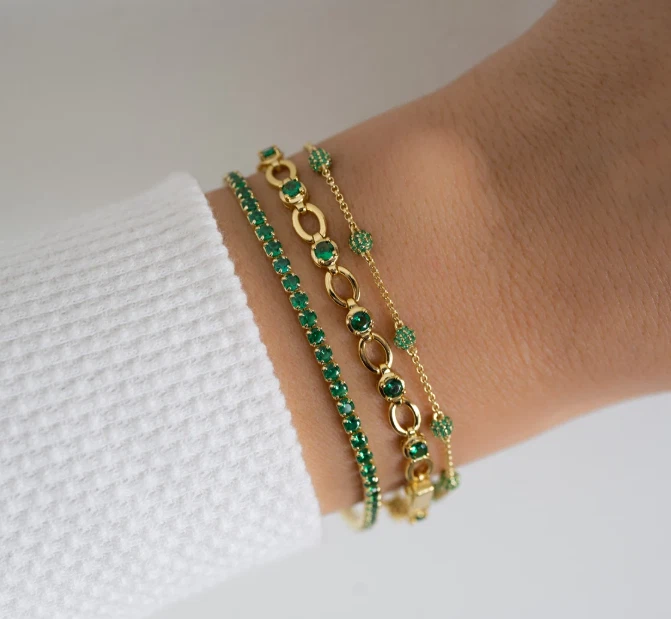 Emerald Bracelet For Women 3.5 CT Certified Gemstone with 14k Gold Plated - Image 2 of 4