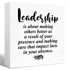 Inspirational Wood Box Sign Leadership Quote Wooden Block Sign Motivational D...