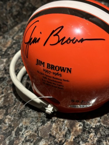 JIM BROWN Autographed signed Browns Mini Helmet Old Style Face Mask UDA LE 132 - Picture 2 of 7