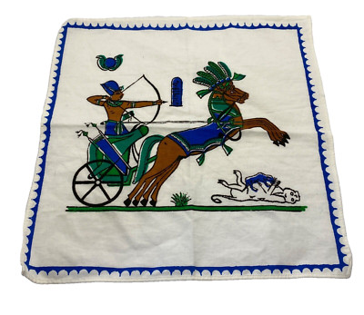Vintage Dinner Napkin Egyptian Chariot Horse Archer Egyptian Revival 13 X 13''