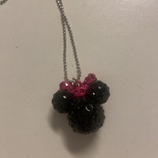Minnie Mouse pendant necklace black pink bow bling 24  Disney Parks WDW
