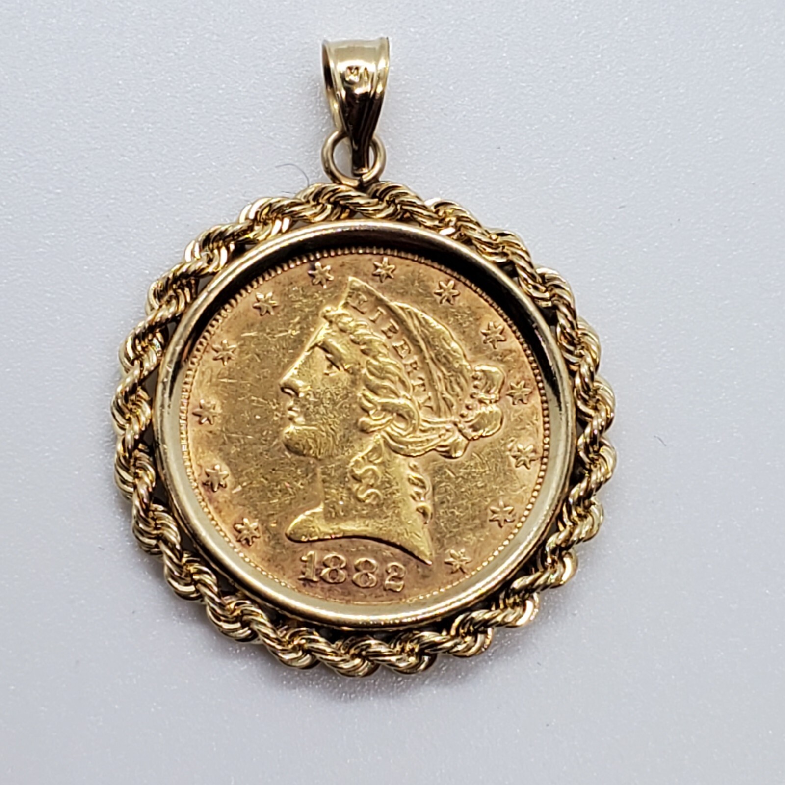 1882 5 HALF EAGLE LIBERTY GOLD COIN PENDANT Gem 1882-5-half-eagle-liberty-gold-coin-pendant-gem