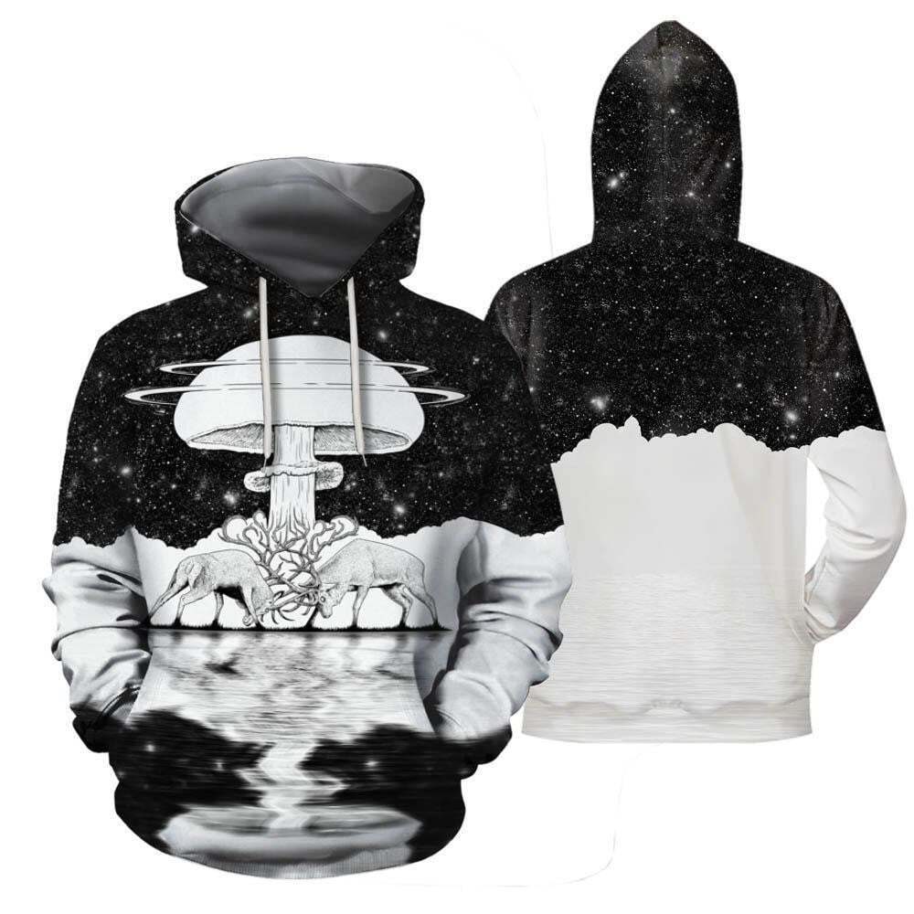 3D monochrome mushroom printed hoodie, high-end sparkling fashion for you