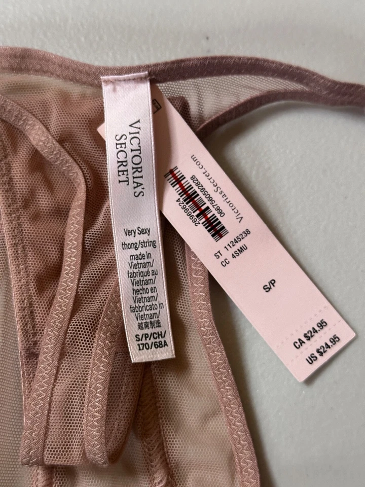 New Victorias Secret Panties Small Womens Brown Sheer Very Sexy Thong Rhinestone - Image 3 of 4