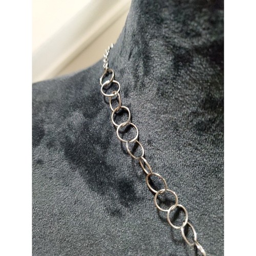 Women's Vintage Antique Hematite Chain Blue Floral Style Cameo Necklace - Picture 3 of 6