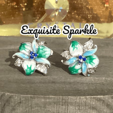 Sterling Silver 925 Enamel Flower Earrings