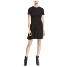 Derek Lam Denim Ruffle Crew Neck Tee Mini Dress Black Size Small $295