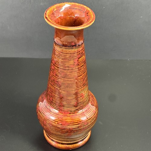 Vaso a costine vintage marrone marrone chiaro rosa testurizzato interno senza smalto metà secolo - Foto 8 di 11