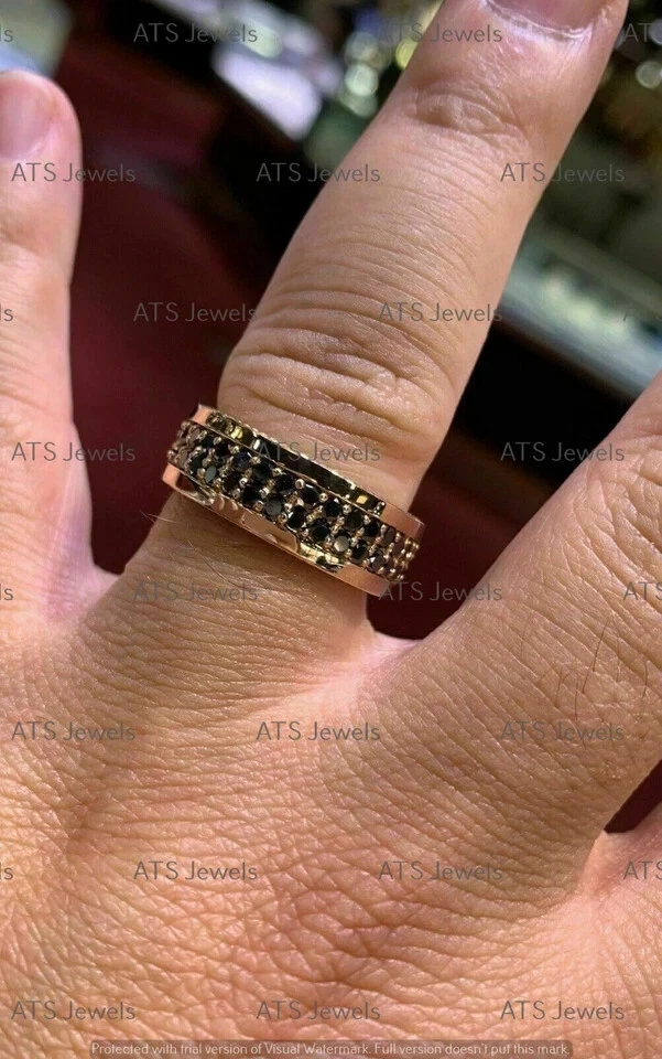 1.00 CT Round Cut Black Moissanite 2-Row Wedding Band Ring 14k Rose Gold Plated - Image 2 of 4