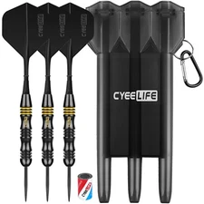 CyeeLife Professional 24g Steel Tip darts Set with Carrying Case All in Black