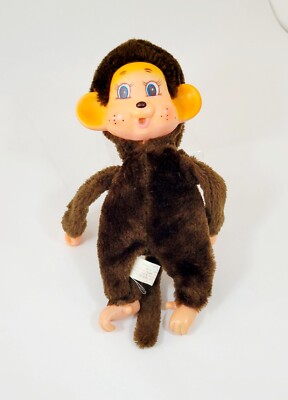 Monkey plush plastic face Thumb sucking Atlanta Novelty Korea made vintage Blue
