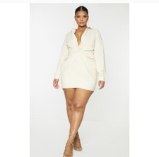 Pretty Little Thing Woven Cream Plunge Twist Mini Dress