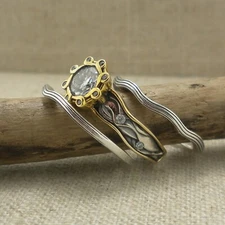 Sterling Silver & 10K Rocks 'N Rivers Ring with White Moissanite Size 6.5 or 7