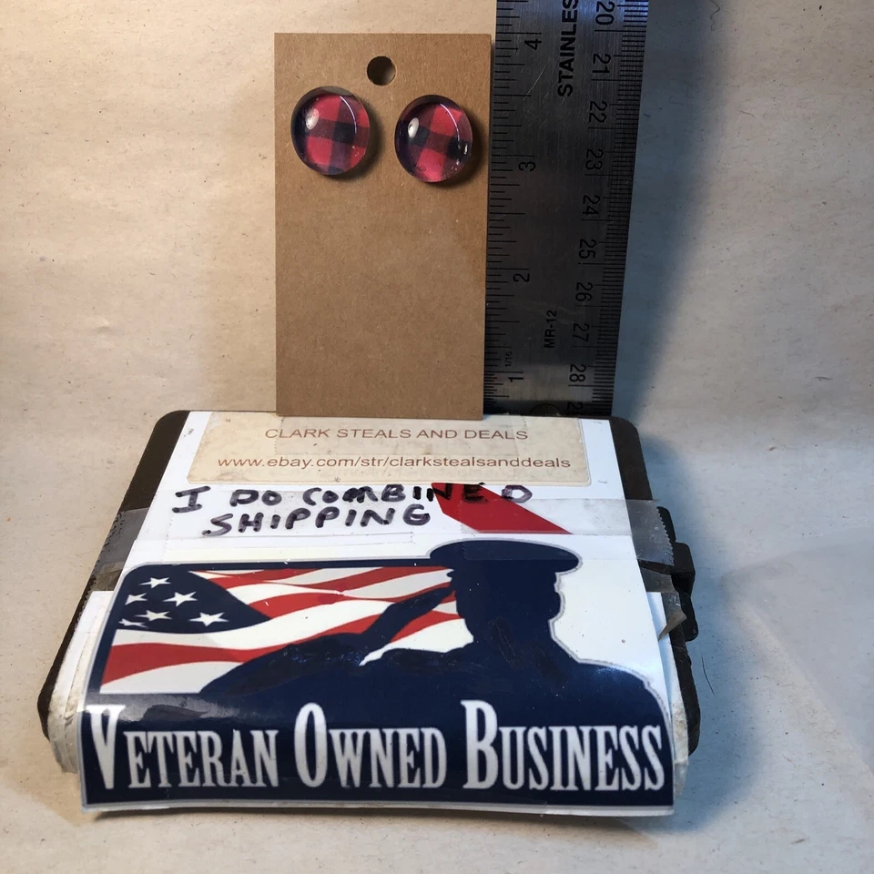 Pendientes Tachuelas Hombre Cristal Cabujón Cuadros Foto 2 de 2