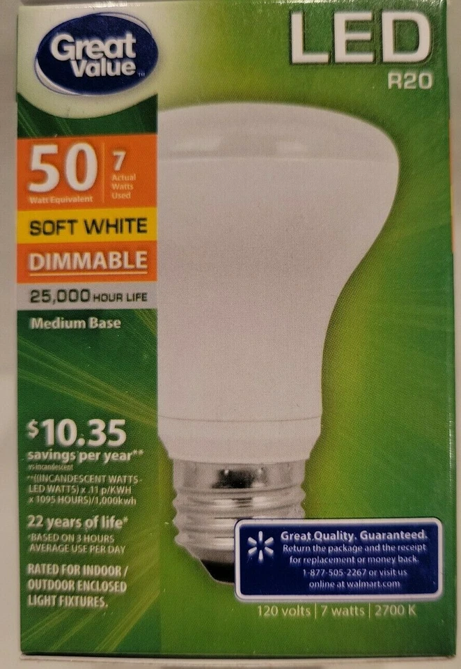 8 Great Value 7W (50W Equivalent) LED R20 Globe Dimmable Soft White Light Bulbs - Image 4 of 4